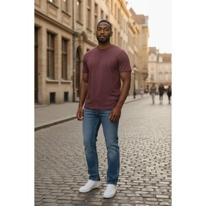 Montique Mens XL Brown Ribbed Rayon Blend Short Sleeve Crew Neck T-Shirt